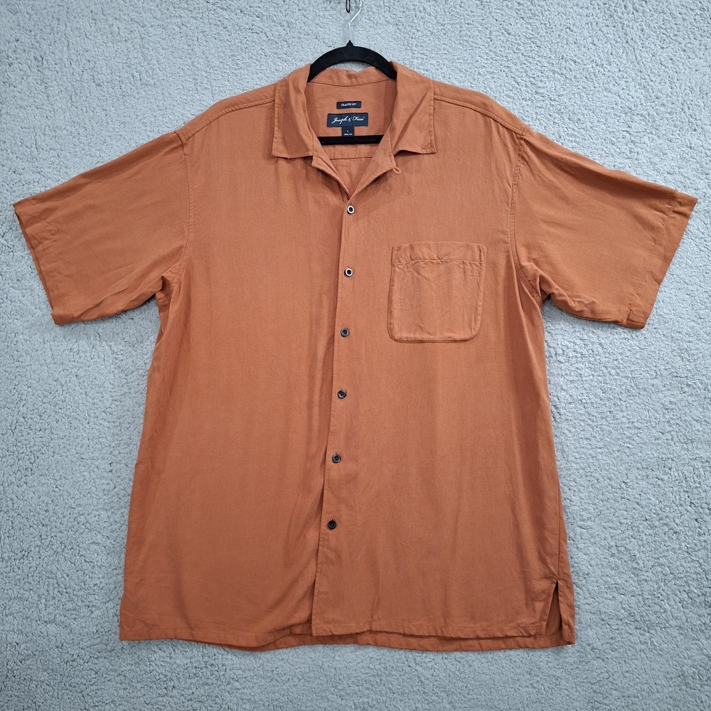 Joseph & Feiss Mens Silk Short Sleeve Camp Loop Shirt Burnt Orange Rust Large